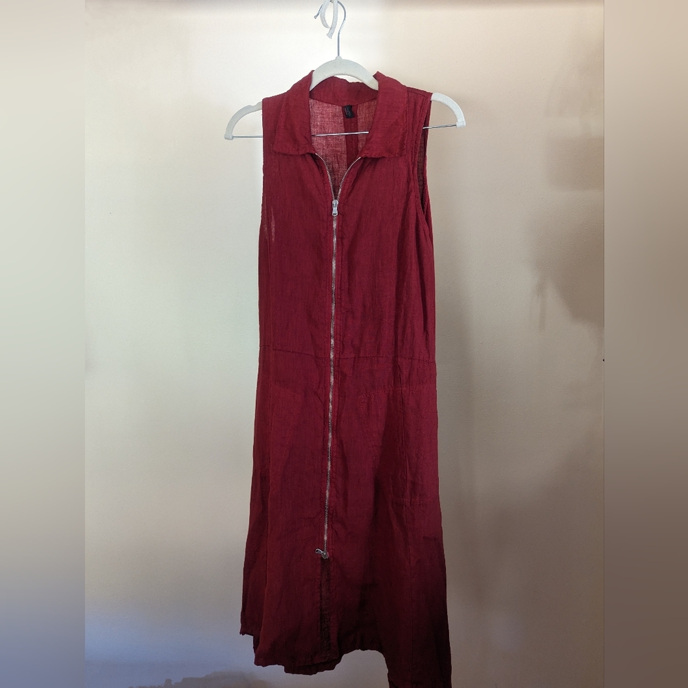 Red linen dress